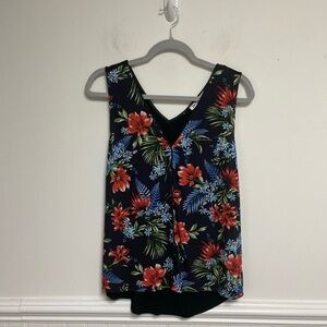 DR-2 Floral Sleeveless Top - Black and Red tunic top Size XS